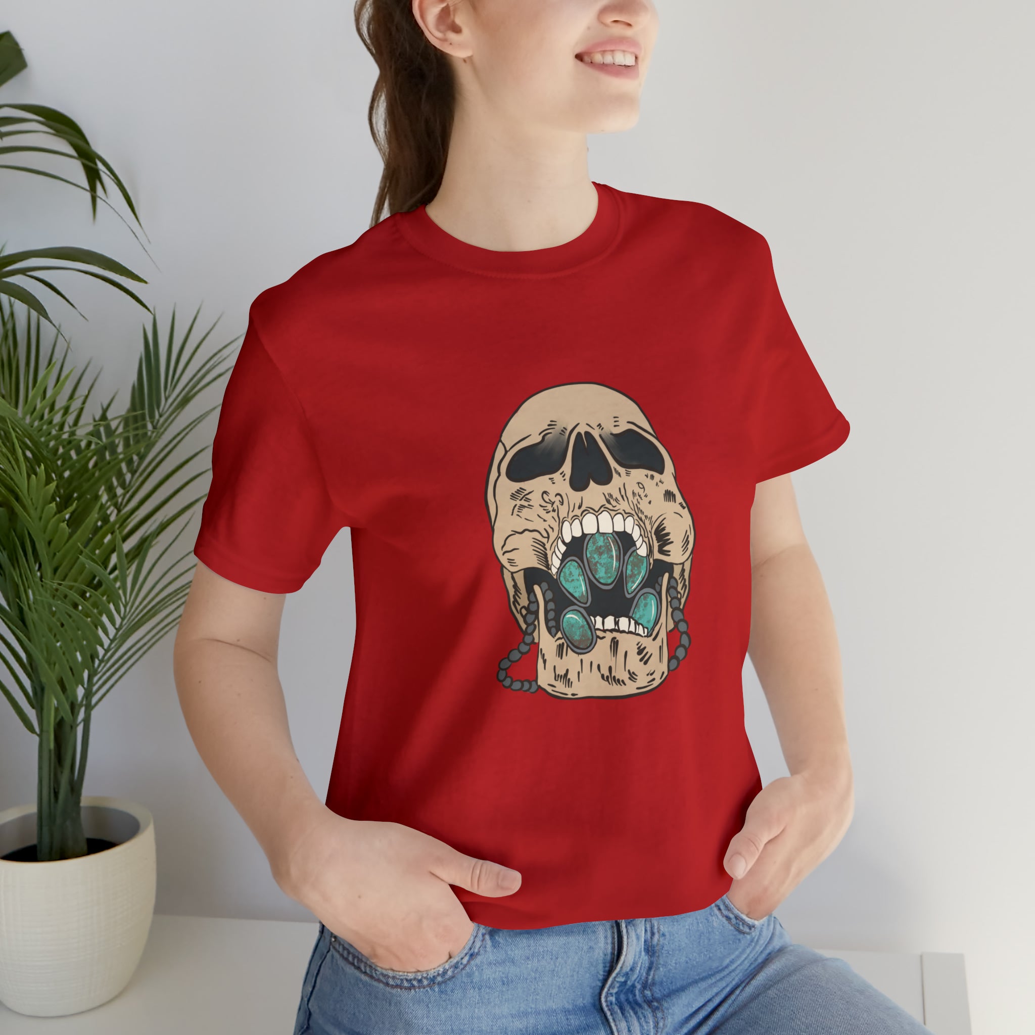 Squash Blossom Skull Short Sleeve Tee tcc graphic tee Printify Red XS 