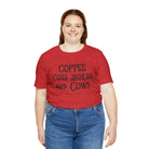 Coffee Cuss Words & Cows Short Sleeve Graphic Tee T-Shirt The Cinchy Cowgirl - Print Heather Red S