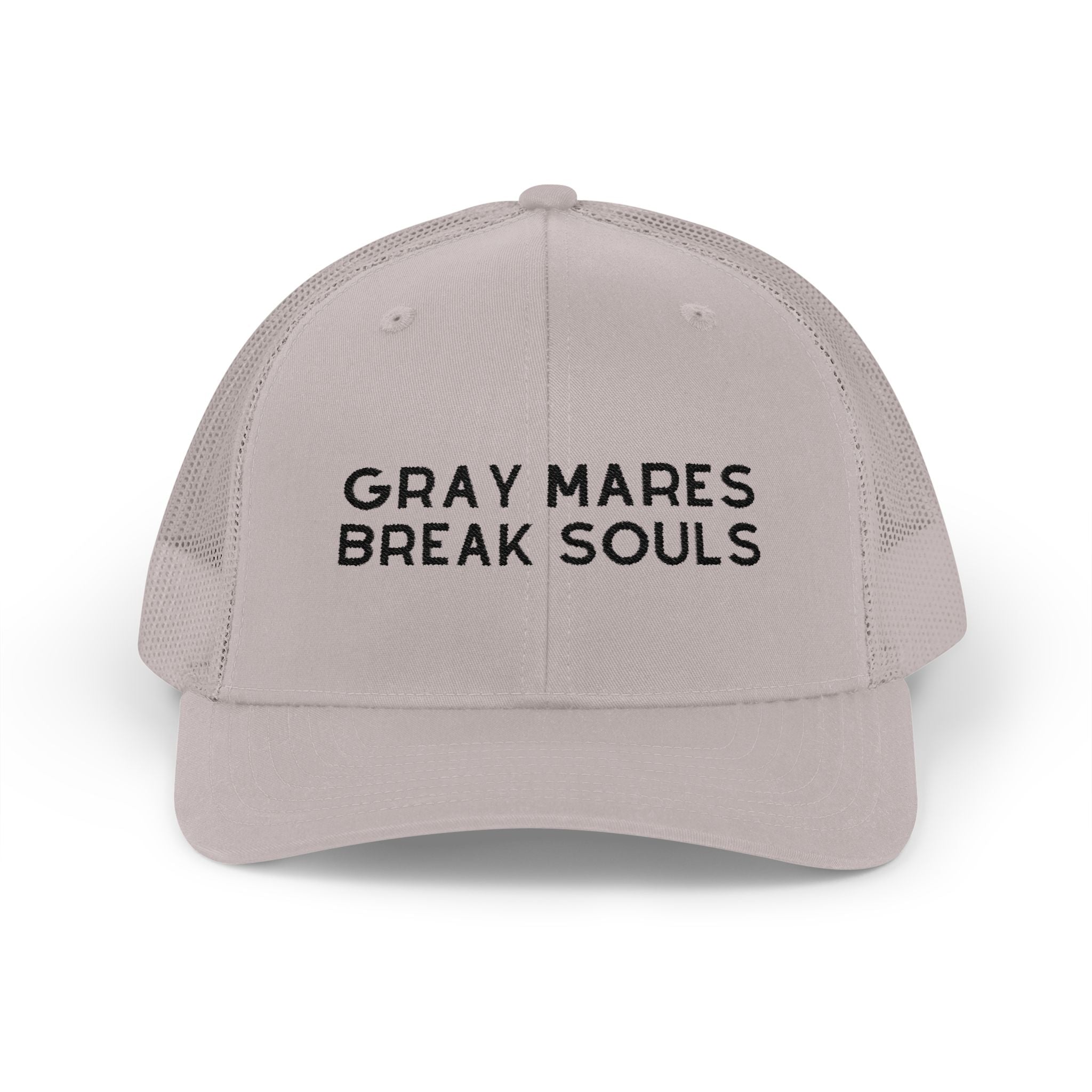 Gray Mares Break Souls Trucker Hat Embroidered TCC Hat The Cinchy Cowgirl - Print Silver