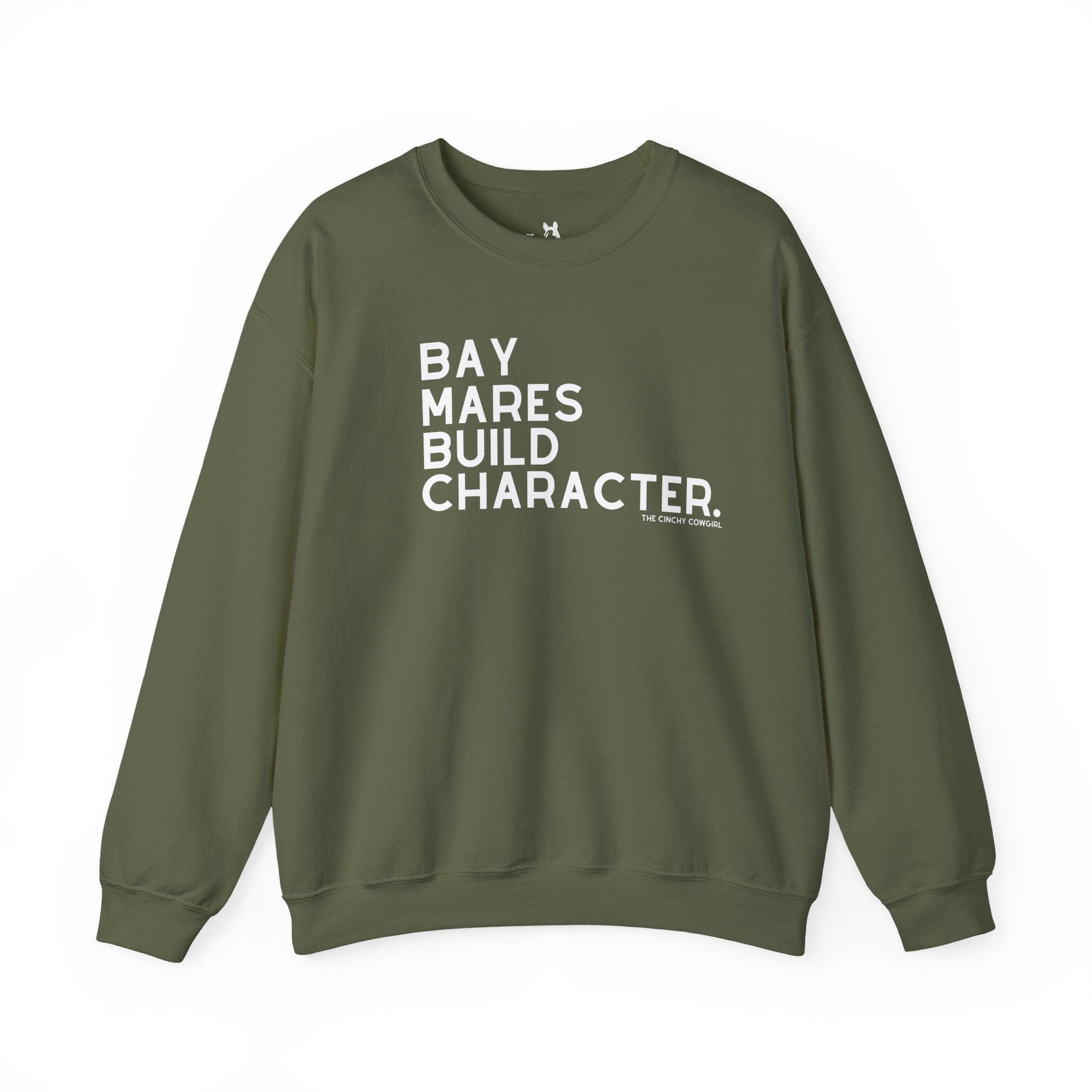 Bay Mares Build Character Pullover Graphic Pullover The Cinchy Cowgirl - Print S Military Green