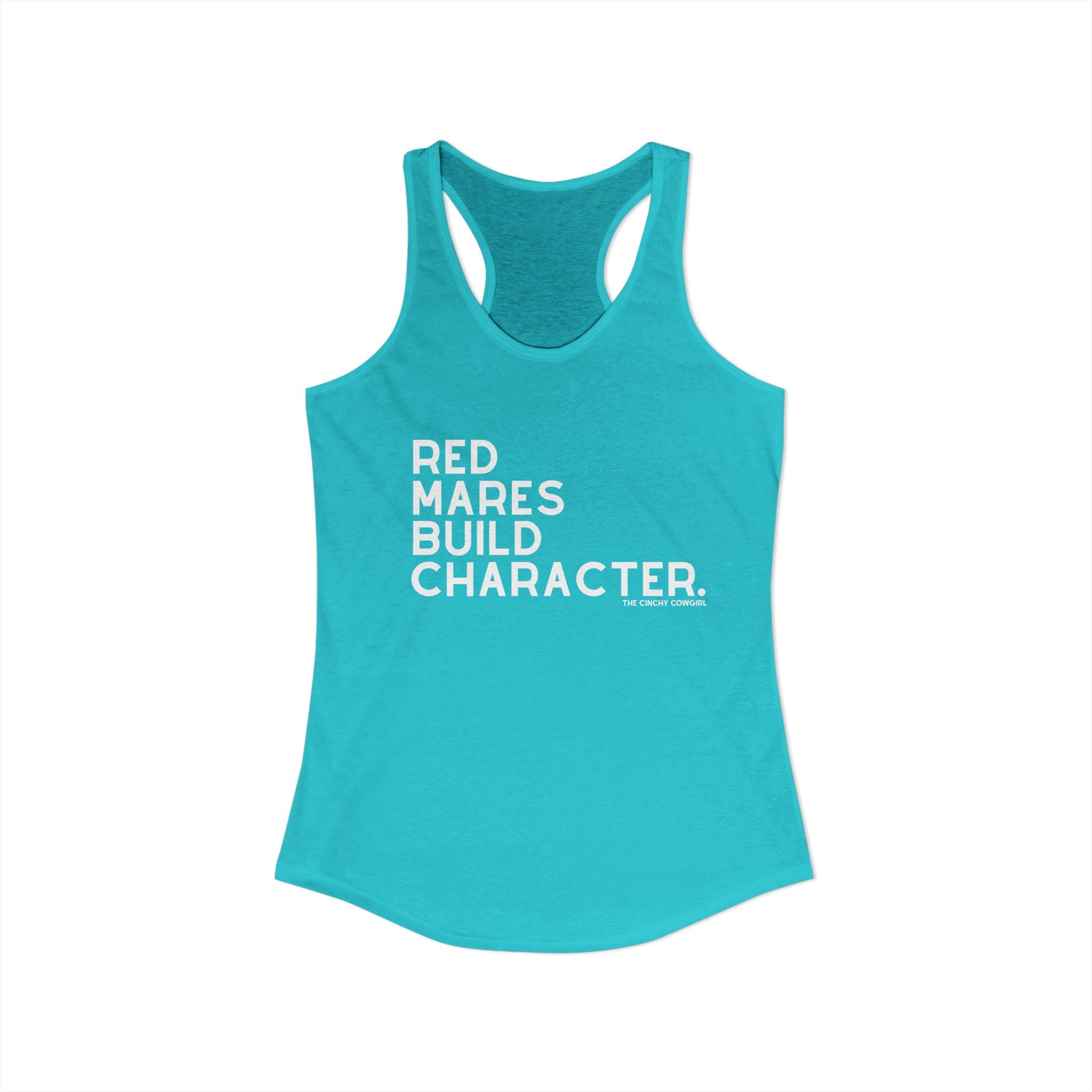 Red Mares Build Character Racerback Tank Tank Top The Cinchy Cowgirl - Print XS Solid Tahiti Blue