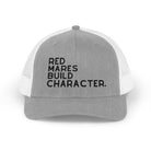 Red Mares Build Character Trucker Hat Embroidered TCC Hat The Cinchy Cowgirl - Print Heather Grey / White