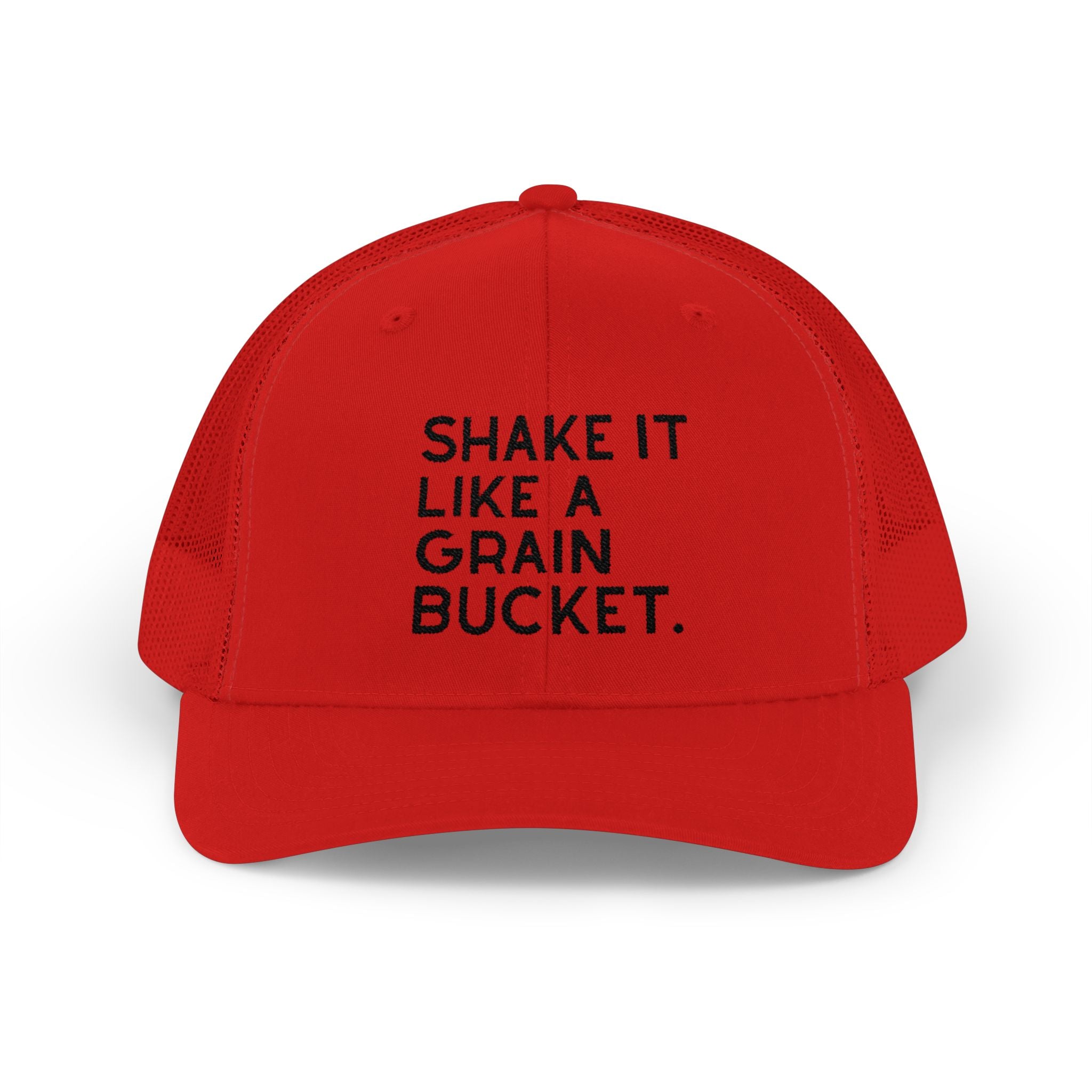 Embroidered Shake It Like A Grain Bucket Trucker Hat Embroidered TCC Hat The Cinchy Cowgirl - Print Red
