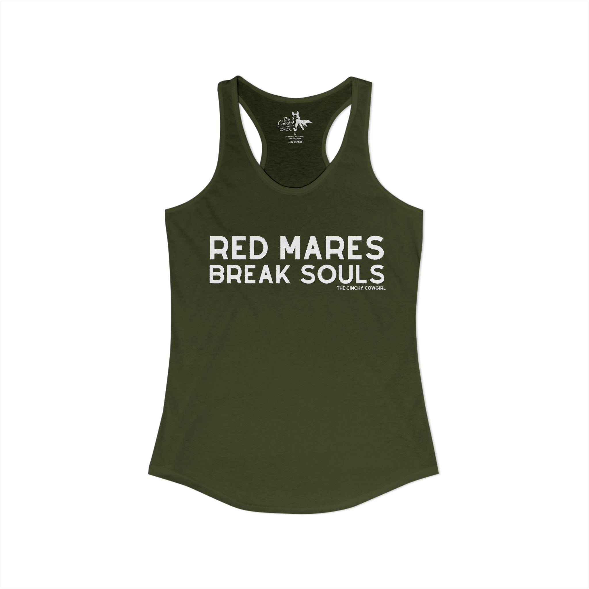 Red Mares Break Souls Tank Top Tank Top The Cinchy Cowgirl - Print XS Solid Military Green