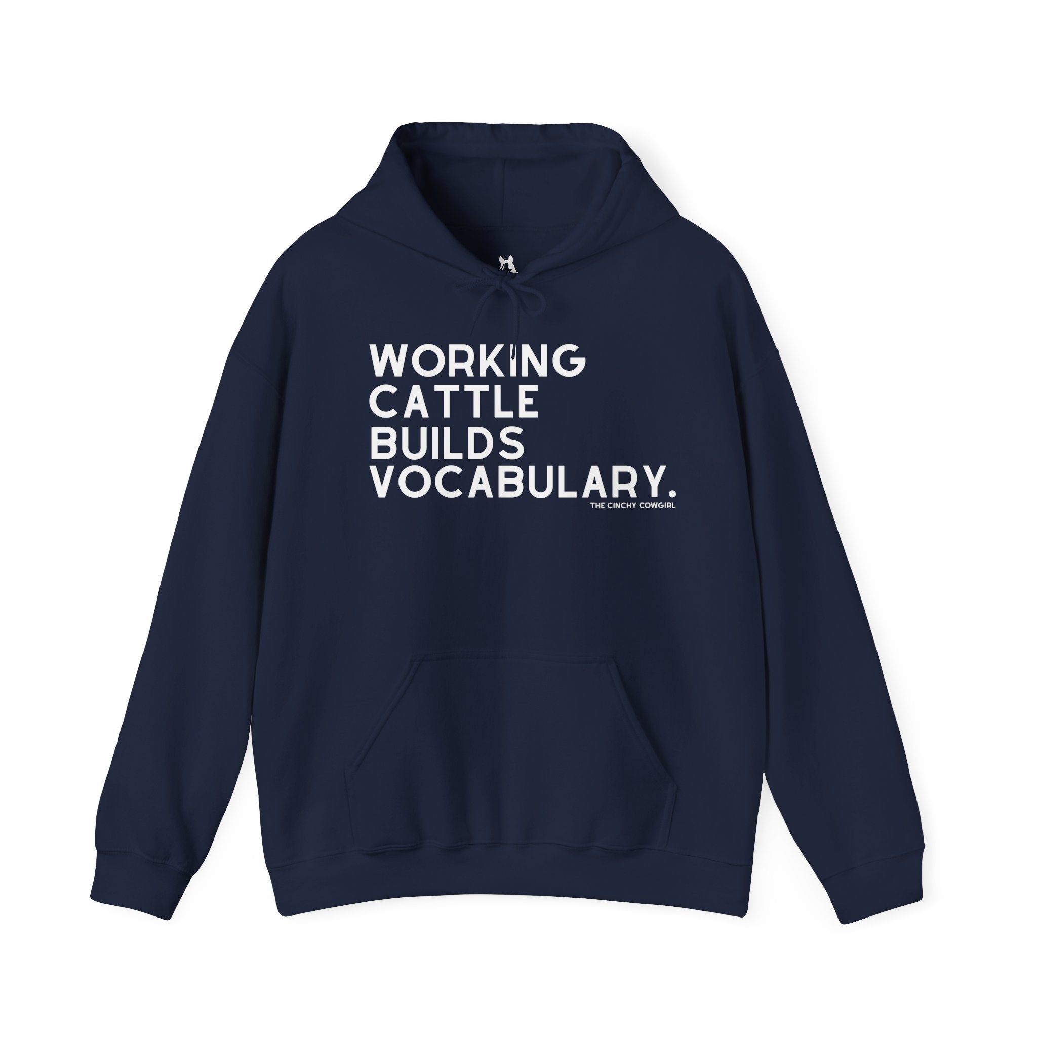 Working Cattle Builds Vocabulary Hoodie Graphic Hoodie The Cinchy Cowgirl - Print Navy S