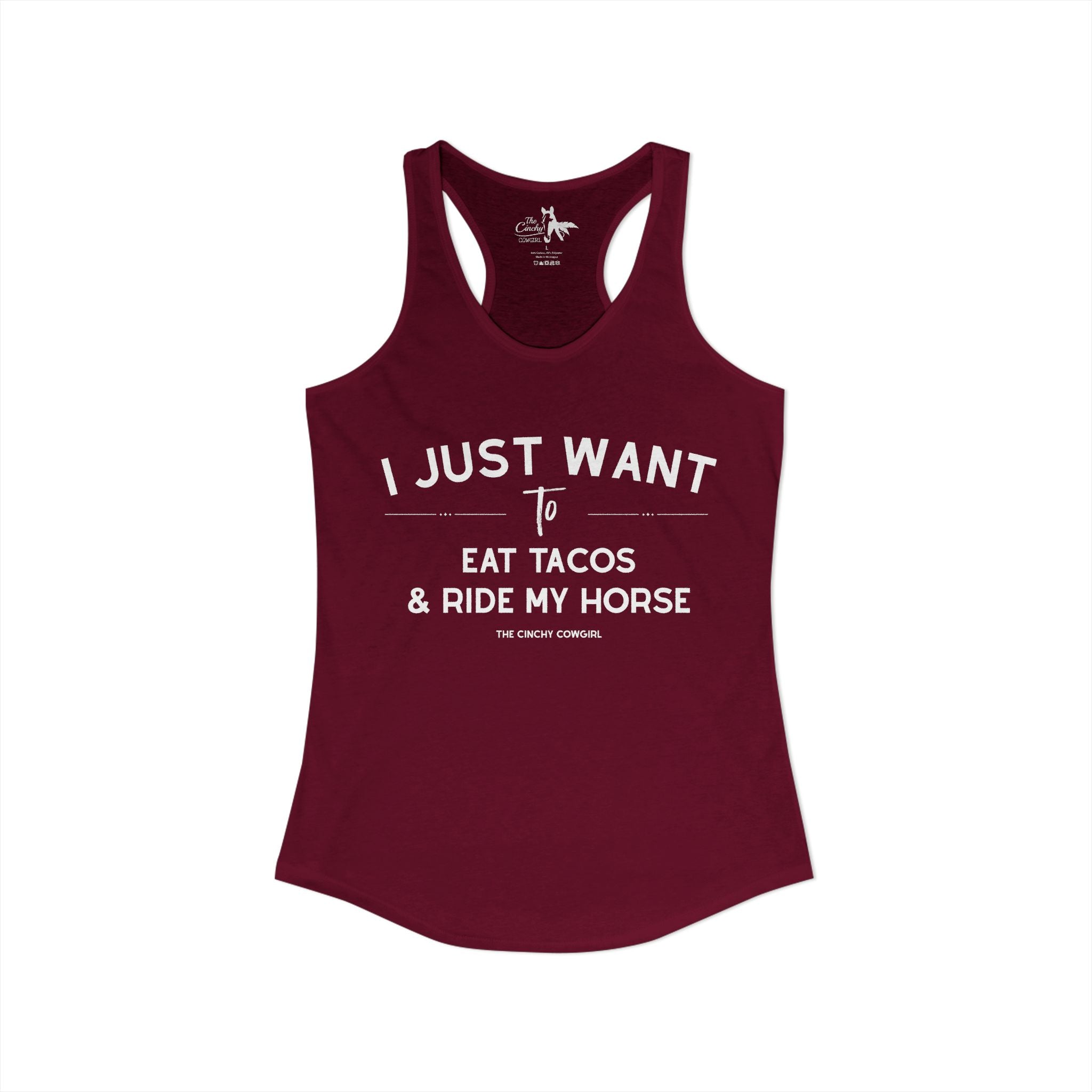 I Just Want To Eat Tacos And Ride My Horse Tank Top Tank Top The Cinchy Cowgirl - Print XS Solid Cardinal Red