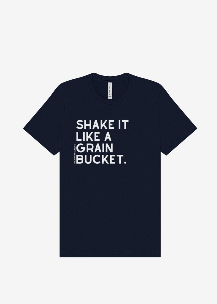 Shake It Like A Grain Bucket Short Sleeve Graphic Tee [16 Colors] Short Sleeve Graphic Tee The Cinchy Cowgirl Navy Small