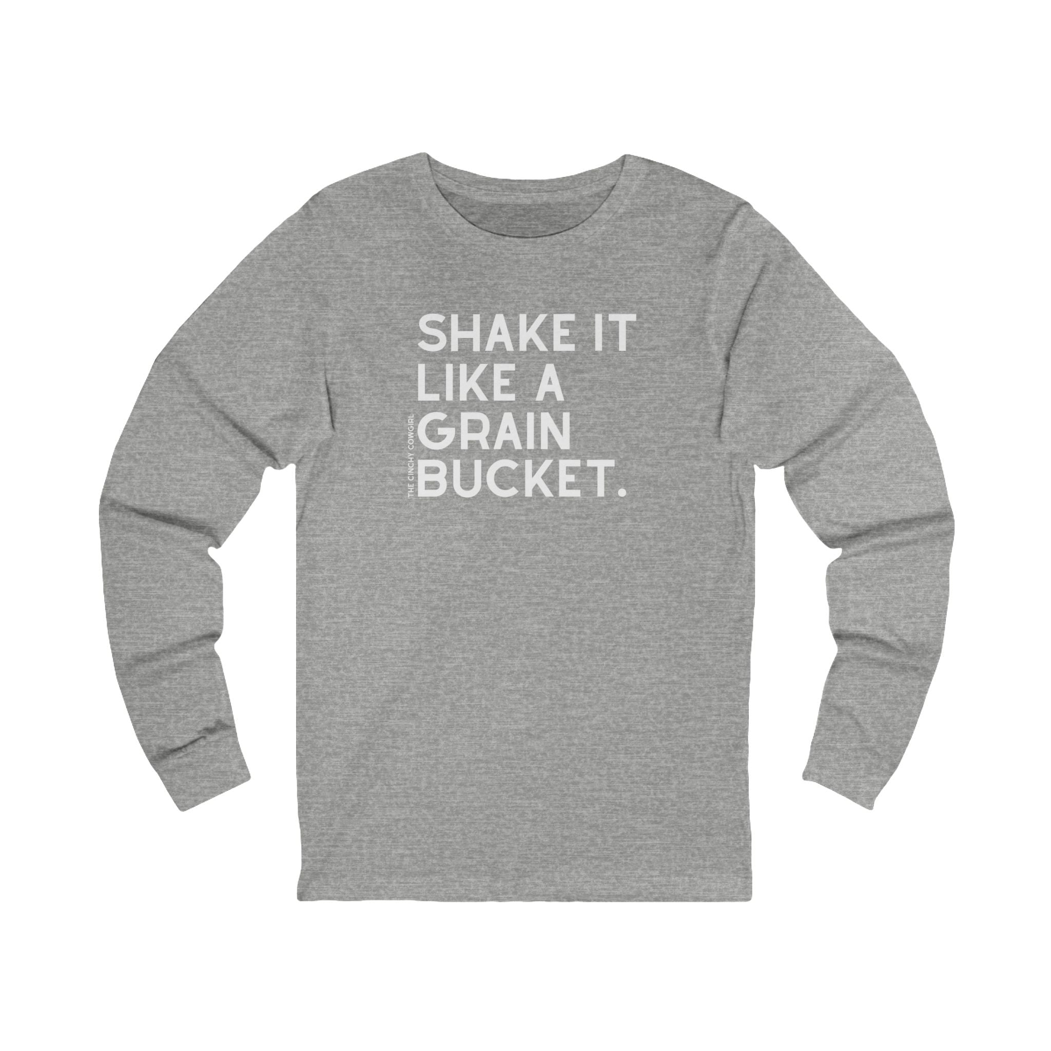 Shake It Like A Grain Bucket Long Sleeve Tee Long-sleeve The Cinchy Cowgirl - Print S Athletic Heather