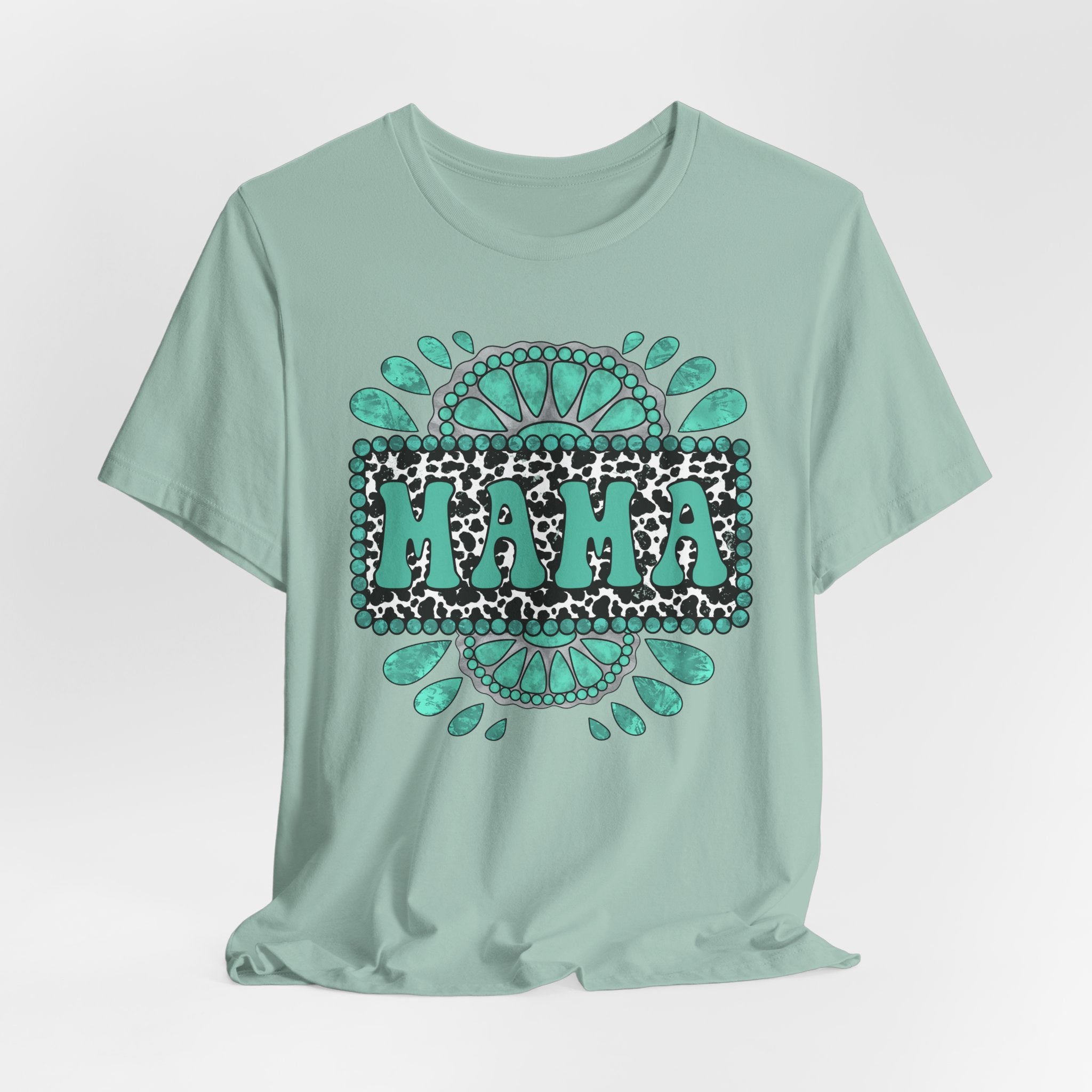 Turquoise Western Mama Short Sleeve Graphic Tee (Available In 14 Colors) T-Shirt Printify Dusty Blue XS