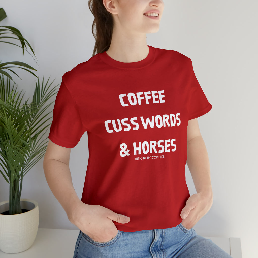 Coffee, Cuss Words, & Horses Short Sleeve Tee tcc graphic tee Printify Red XS 