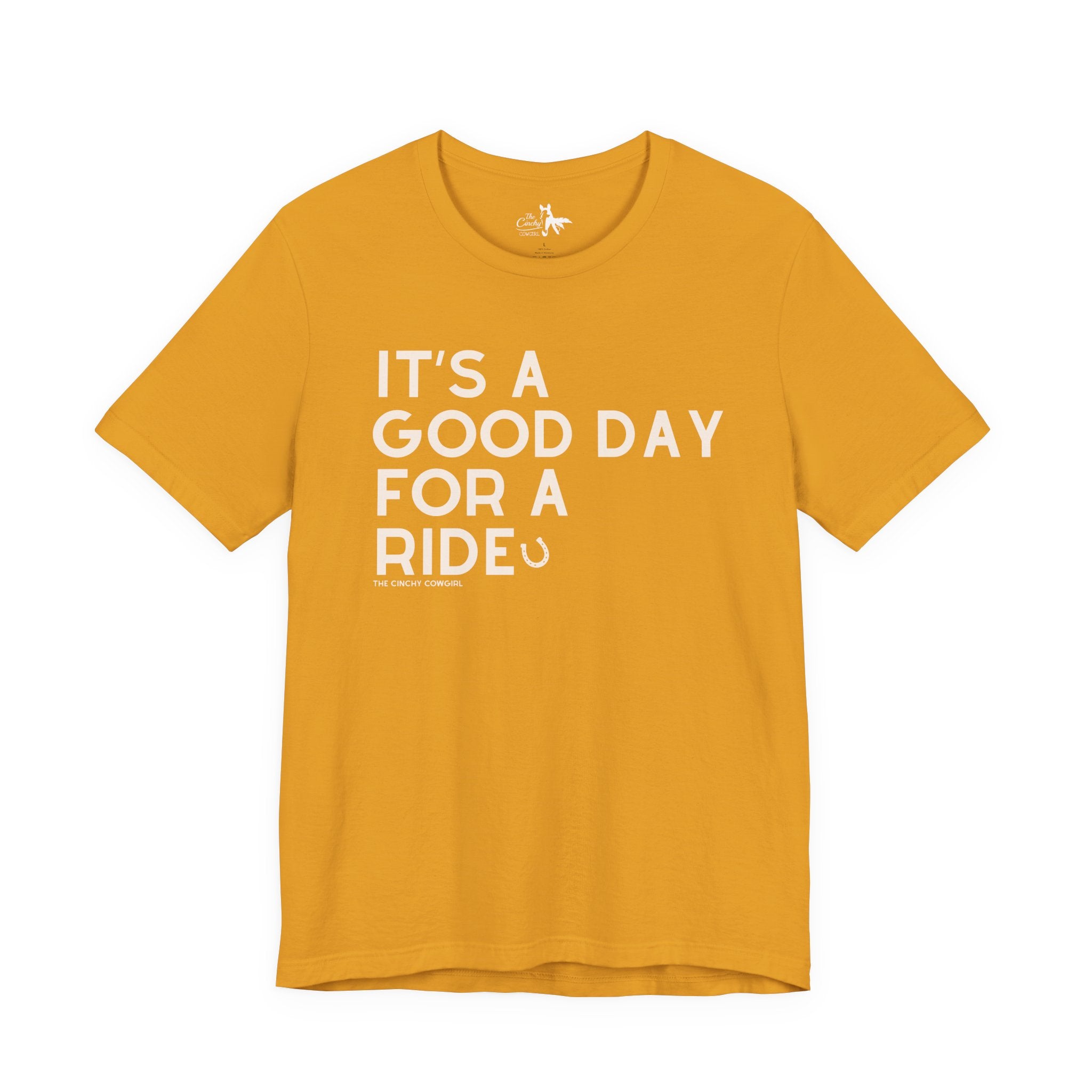 It's A Good Day For A Ride Short Sleeve Tee T-Shirt The Cinchy Cowgirl - Print Mustard XS