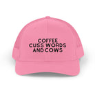 Coffee Cuss Words and Cows Trucker Hat Embroidered TCC Hat The Cinchy Cowgirl - Print Pink