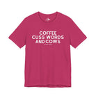 Coffee, Cuss Words And Cows Short Sleeve Tee T-Shirt The Cinchy Cowgirl - Print Berry XS