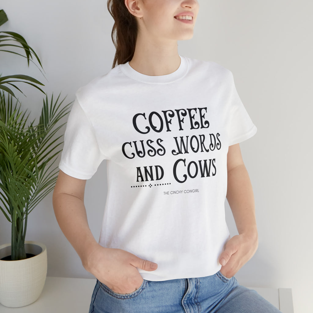 Coffee Cuss Words & Cows Short Sleeve Graphic Tee T-Shirt Printify White 3XL 