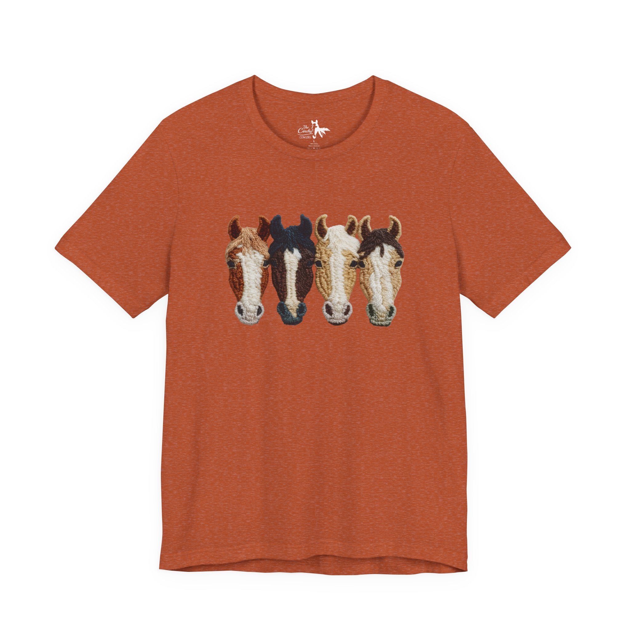 Faux Crochet Horses Short Sleeve Tee Graphic Tee The Cinchy Cowgirl - Print Heather Autumn XS