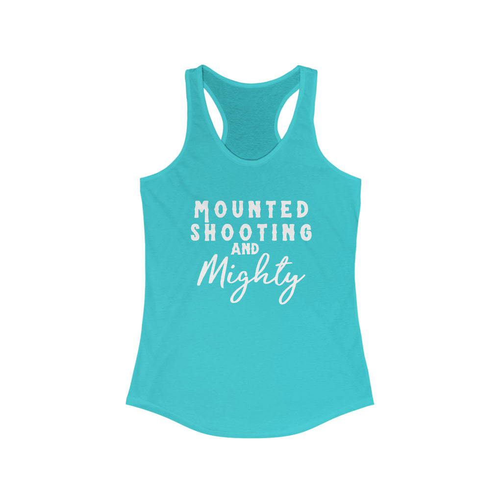 Mounted Shooting & Mighty Racerback Tank Horse Riding Discipline Tee Printify XS Solid Tahiti Blue 