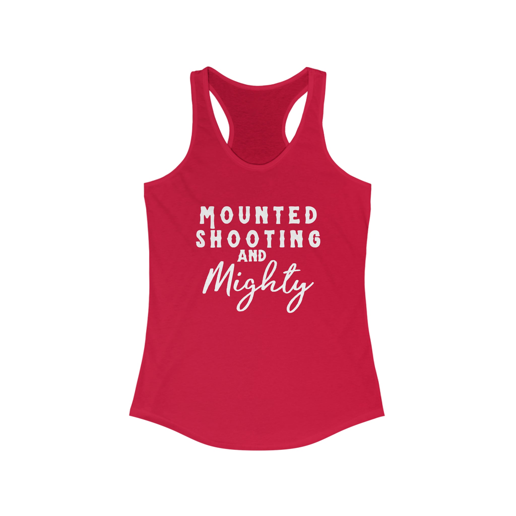 Mounted Shooting & Mighty Racerback Tank Horse Riding Discipline Tee Printify XS Solid Red 
