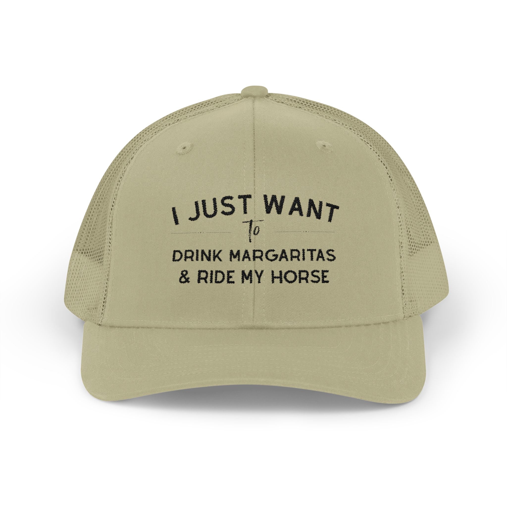 I Just Want To Drink Margaritas and Ride My Horse Trucker Hat Hats The Cinchy Cowgirl - Print Khaki One size
