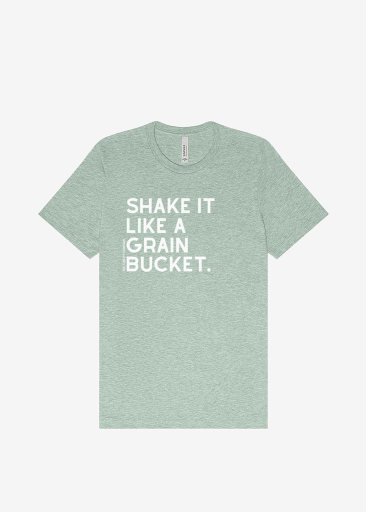 Shake It Like A Grain Bucket Short Sleeve Graphic Tee [16 Colors] Short Sleeve Graphic Tee The Cinchy Cowgirl Dusty Blue Small