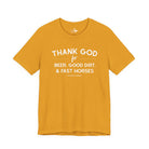 Thank God for Beer, Good Dirt & Fast Horses Short Sleeve Tee Graphic Tee The Cinchy Cowgirl - Print Mustard XS