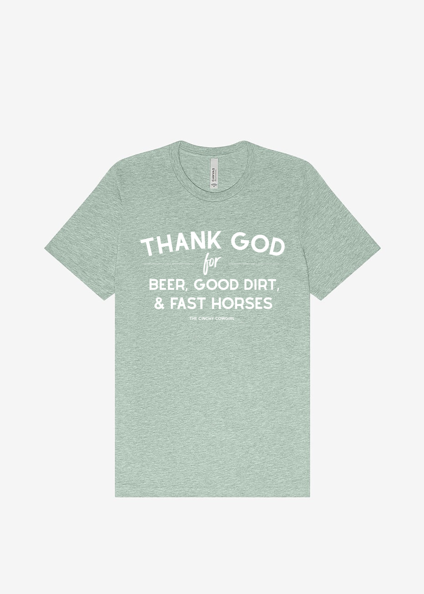 Thank God For Beer, Good Dirt & Fast Horses Short Sleeve Graphic Tee Short Sleeve Graphic Tee The Cinchy Cowgirl Dusty Blue Small
