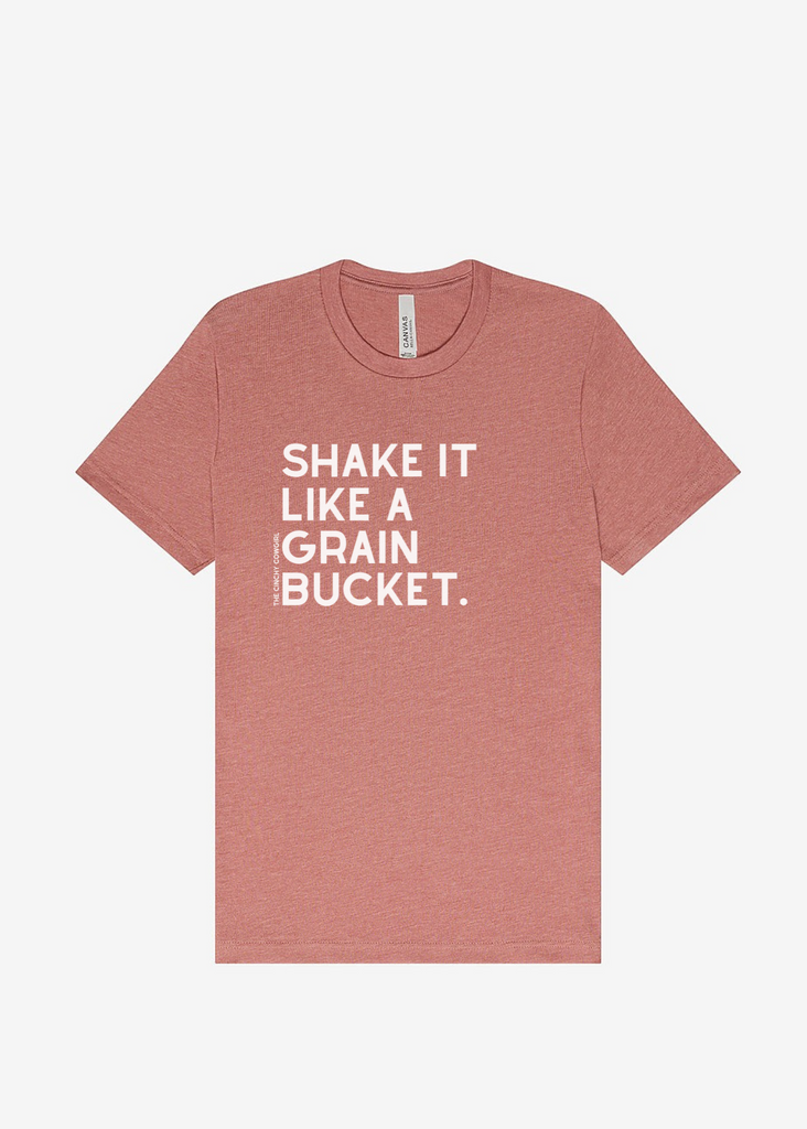 Shake It Like A Grain Bucket Short Sleeve Graphic Tee [16 Colors] Short Sleeve Graphic Tee The Cinchy Cowgirl Heather Mauve Small