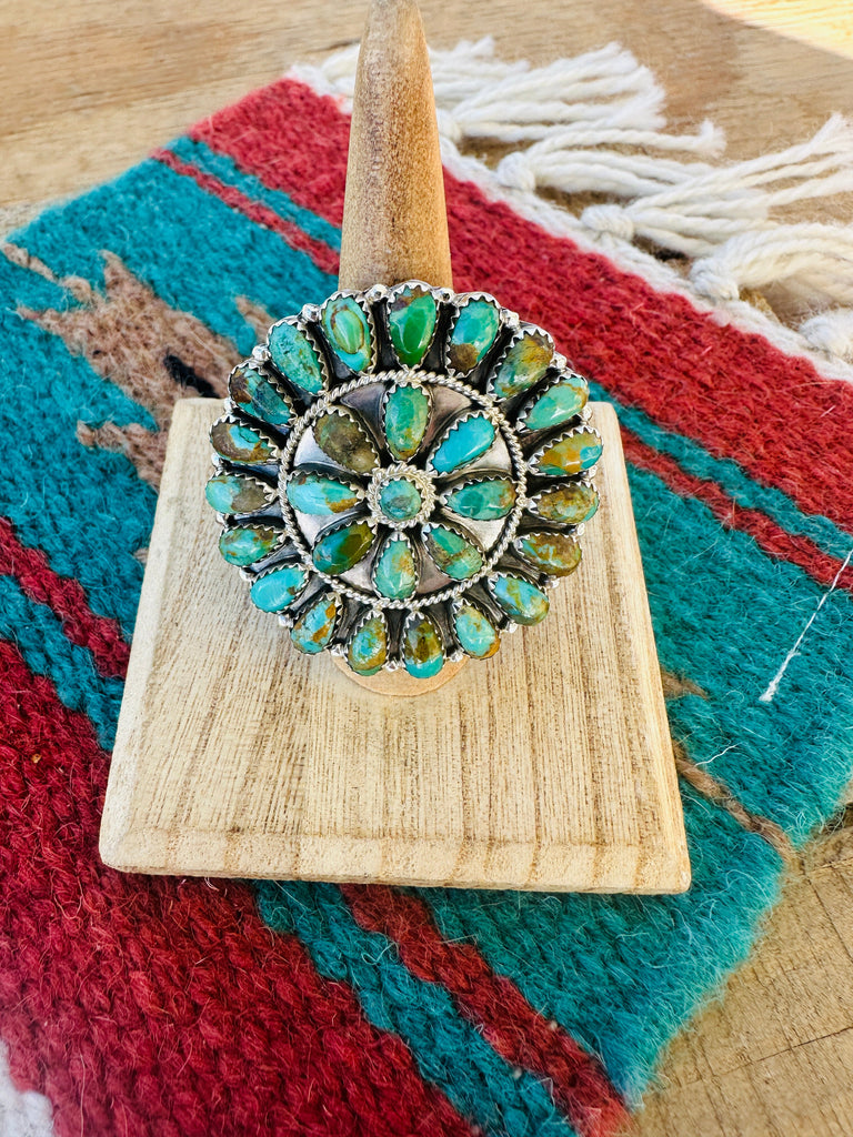 Navajo Royston Turquoise & Sterling Silver Adjustable Cluster Ring NT jewelry Nizhoni Traders LLC   