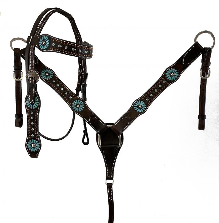 Pony/Small Horse Turquoise Floral Headstall Set headstall set Shiloh   