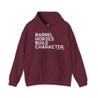 Barrel Horses Build Character Hoodie Graphic Hoodie The Cinchy Cowgirl - Print Maroon S