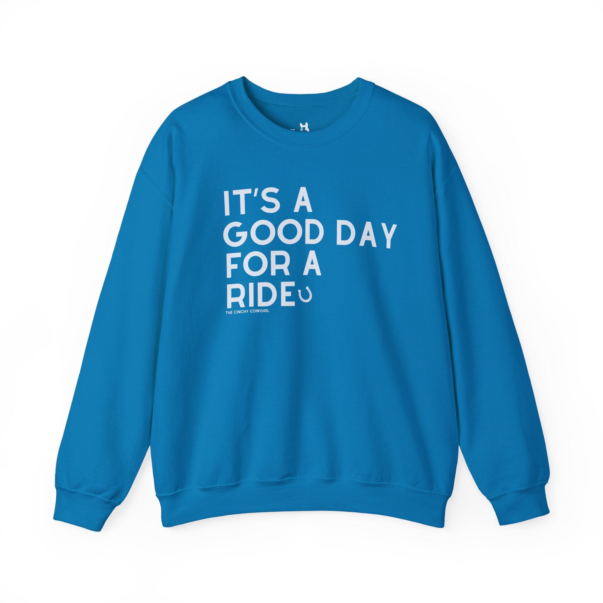 It's A Good Day For A Ride Fleece Pullover Sweatshirt The Cinchy Cowgirl - Print S Sapphire