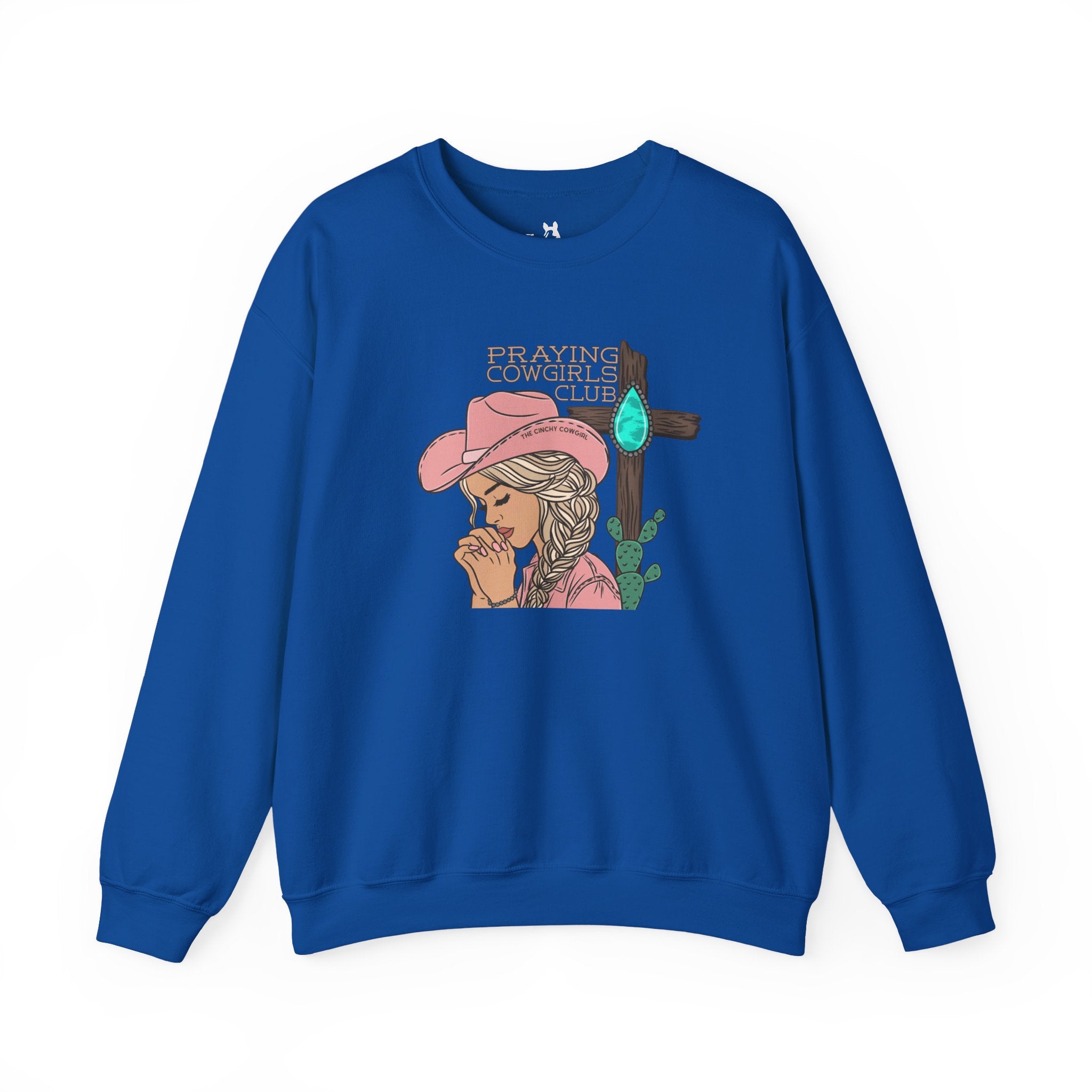 Praying Cowgirls Club Fleece Pullover Sweatshirt The Cinchy Cowgirl - Print S Royal