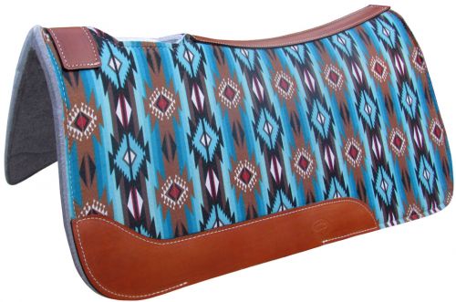 Teal & Brown Southwest Print Felt Saddle Pad western saddle pad Shiloh   