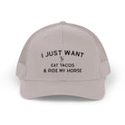 I Just Want To Eat Tacos And Ride My Horse Trucker Hat Hats The Cinchy Cowgirl - Print Silver One size