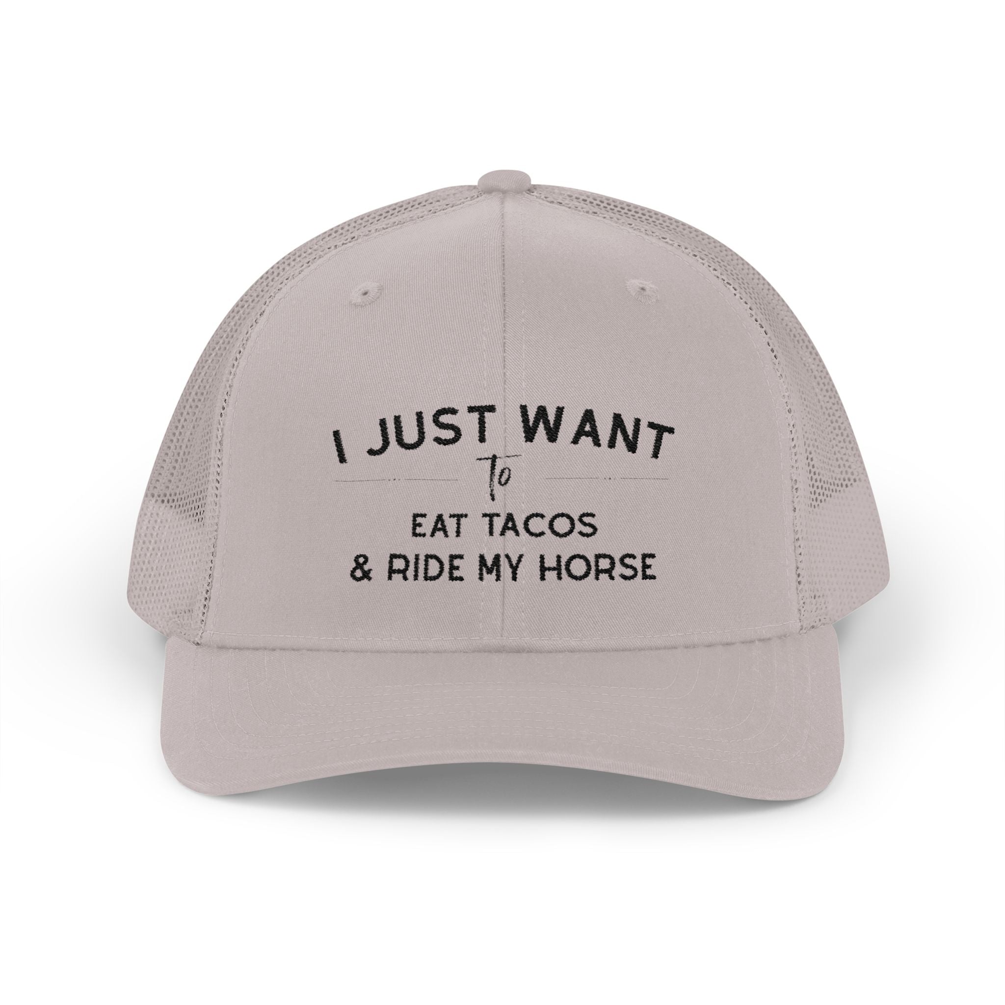 I Just Want To Eat Tacos And Ride My Horse Trucker Hat Hats The Cinchy Cowgirl - Print Silver One size