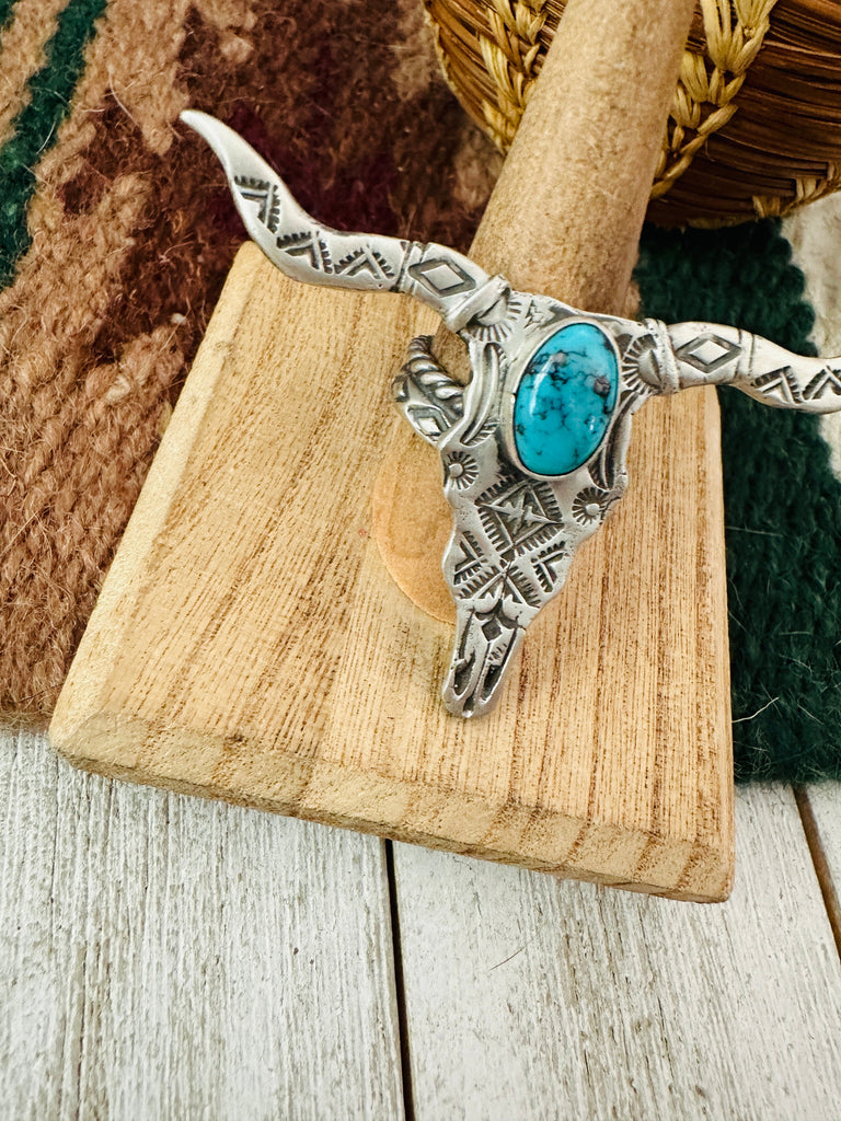 Navajo Turquoise & Sterling Silver Bullhead Adjustable Ring NT jewelry Nizhoni Traders LLC   