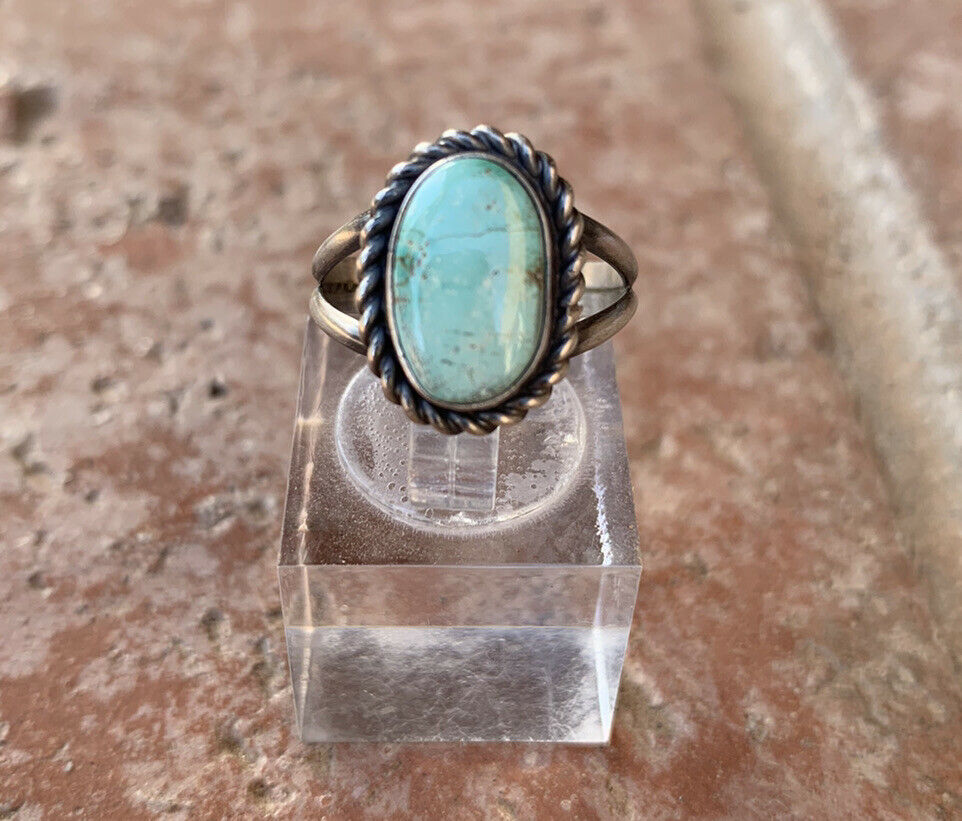 Braided Edge Turquoise Dome Ring NT jewelry Handmade   