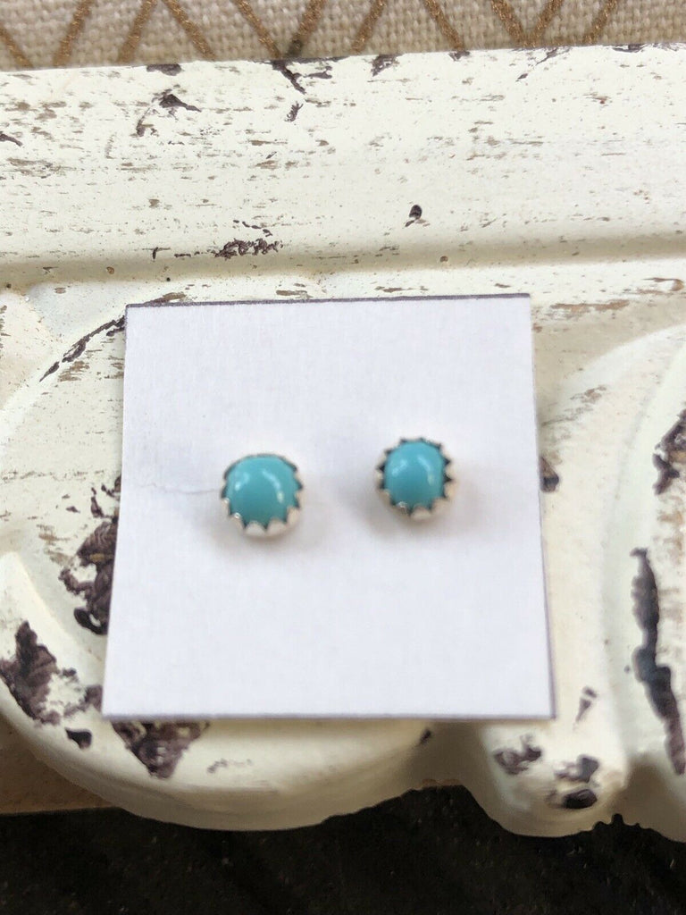 Navajo Sterling Silver And Turquoise Mini Stud Earrings 1/8” NT jewelry Nizhoni Traders LLC   