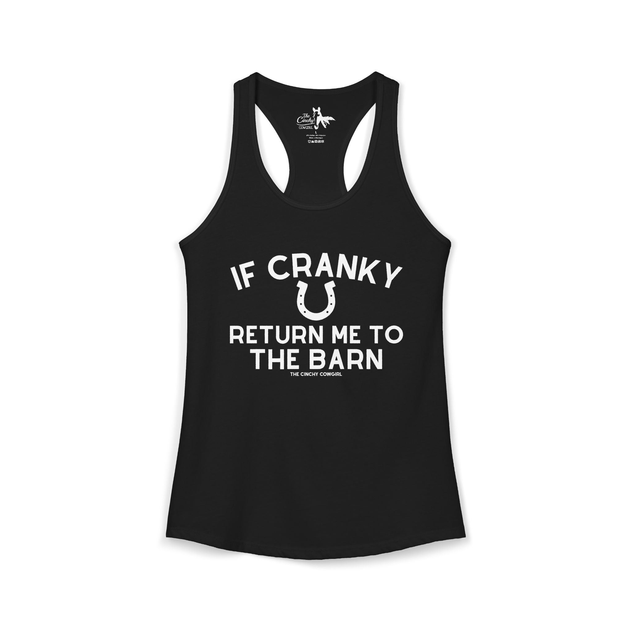 If Cranky Return Me To The Barn Tank Top Tank Top The Cinchy Cowgirl - Print XS Solid Black