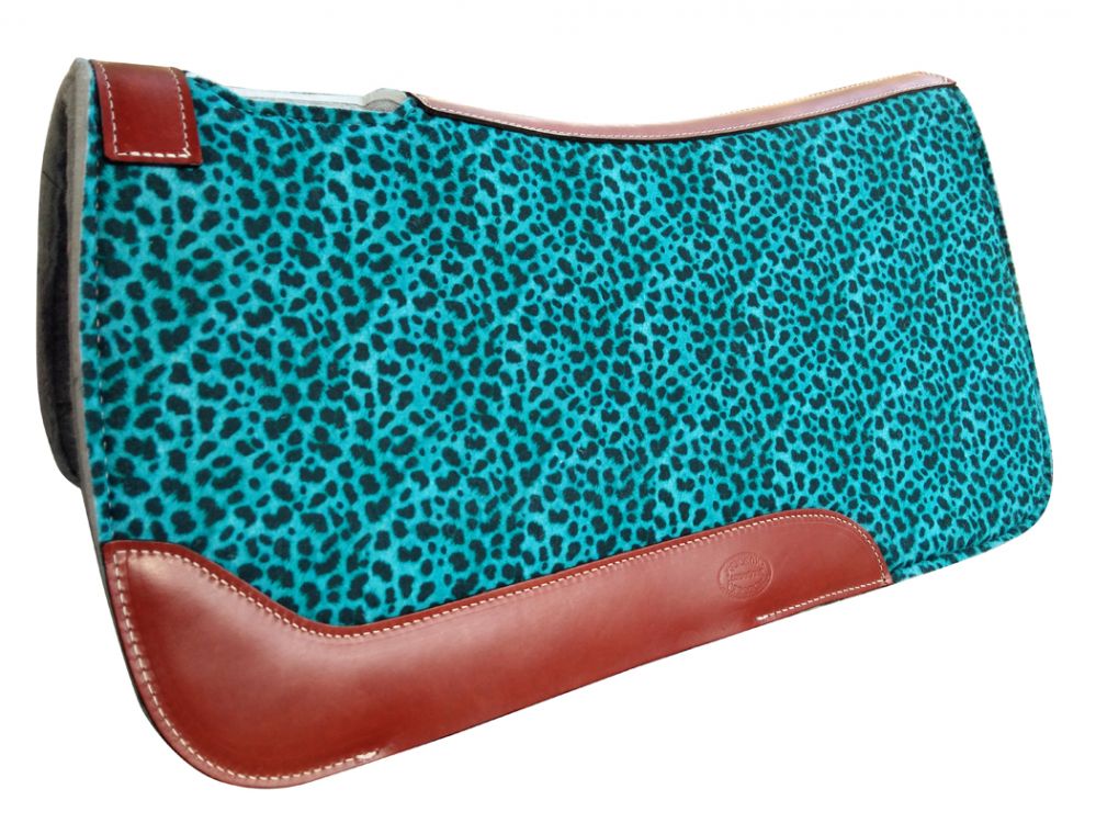 Teal Cheetah Print Solid Felt Saddle Pad western saddle pad Shiloh   