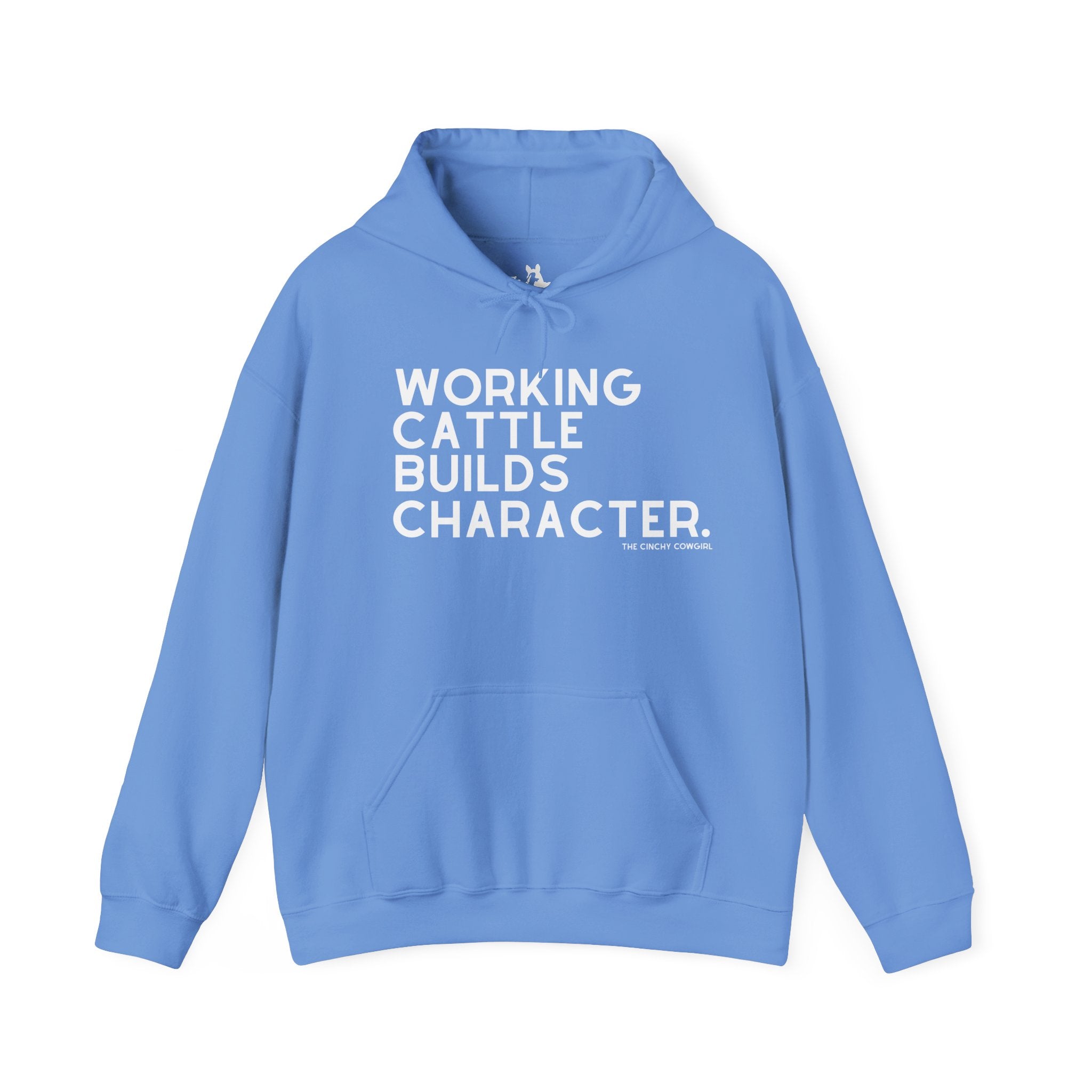 Working Cattle Builds Character Hoodie Hoodie The Cinchy Cowgirl - Print Carolina Blue S