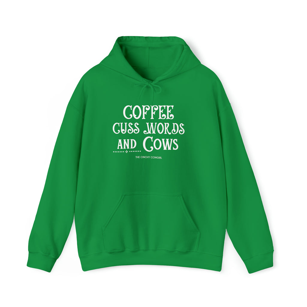 Coffee Cuss Words Cows Hoodie Hoodie Printify Irish Green S 