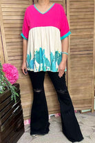 Pink & Cream Cactus Babydoll Top blouse ladysworld