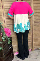 Pink & Cream Cactus Babydoll Top blouse ladysworld
