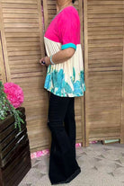 Pink & Cream Cactus Babydoll Top blouse ladysworld