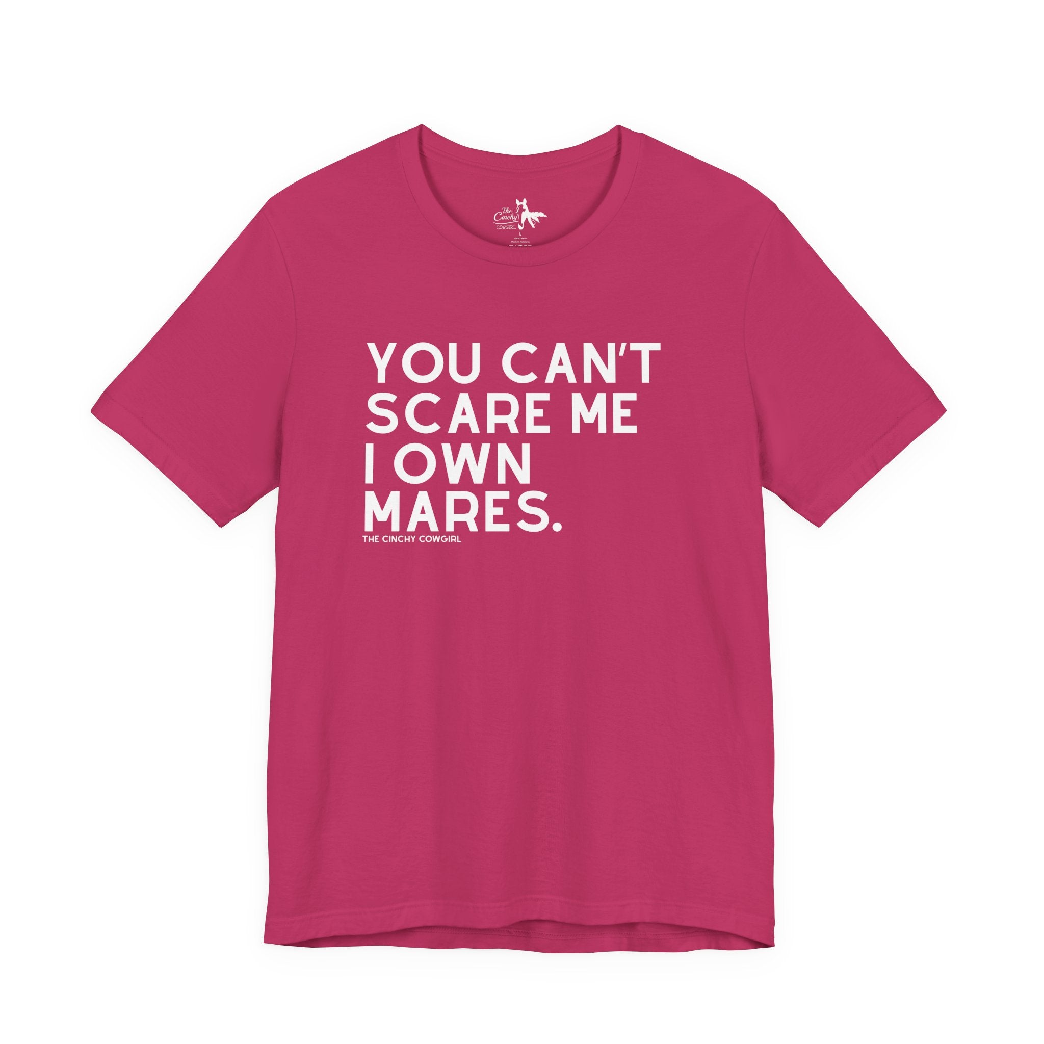You Can't Scare Me I Own Mares Short Sleeve Graphic Tee T-Shirt The Cinchy Cowgirl - Print Berry XS