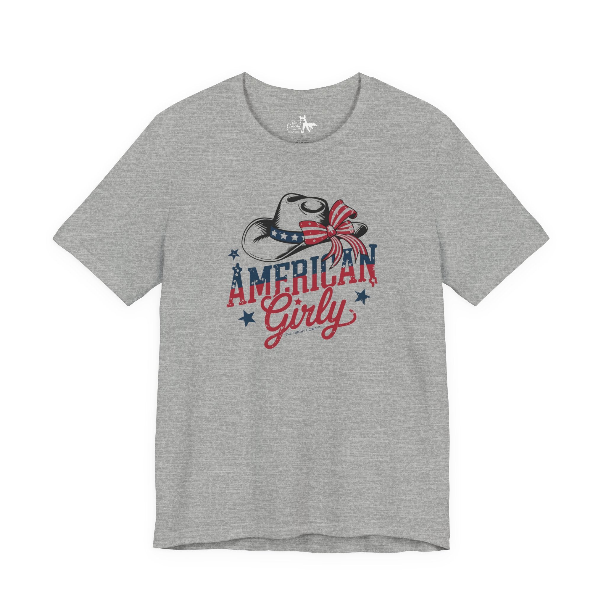 Patriotic American Girly Short Sleeve Tee Graphic Tee The Cinchy Cowgirl - Print Athletic Heather XS