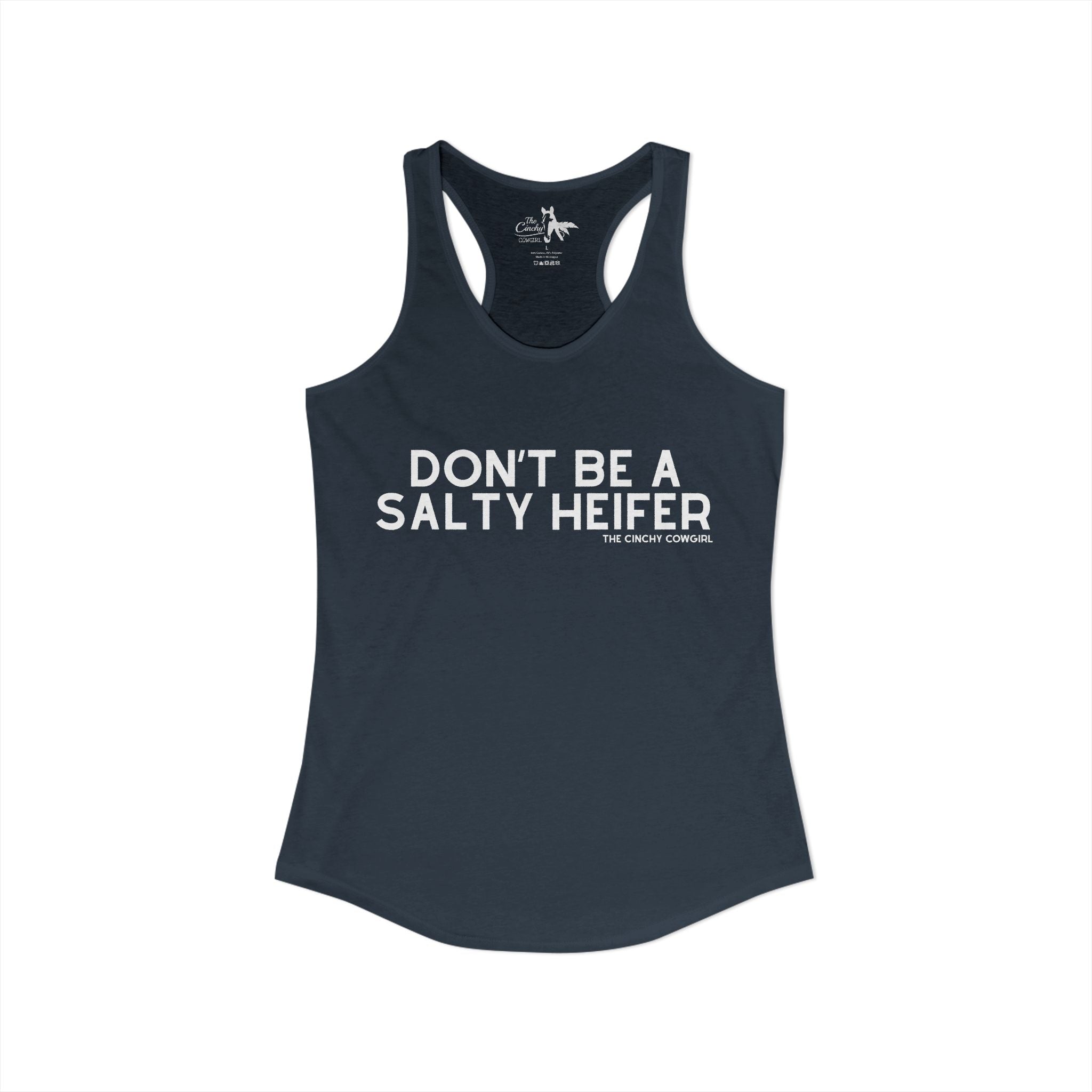Don't Be A Salty Heifer Tank Top Tank Top The Cinchy Cowgirl - Print XS Solid Indigo