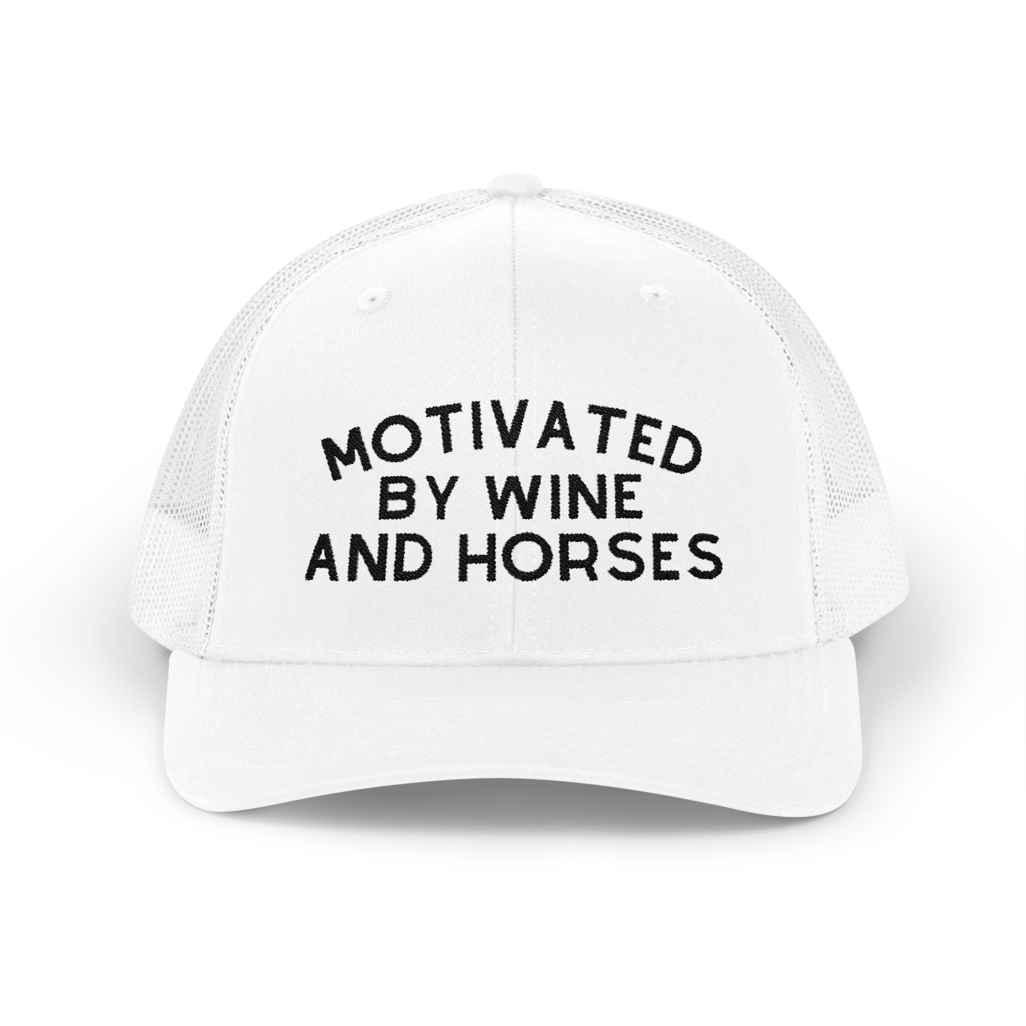 Motivated by Wine & Horses Trucker Hat Embroidered TCC Hat The Cinchy Cowgirl - Print White