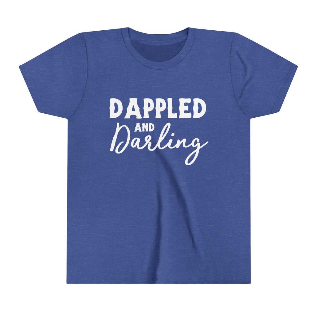 Royal youth short sleeve with white lettering reading "Dappled and Darling". 