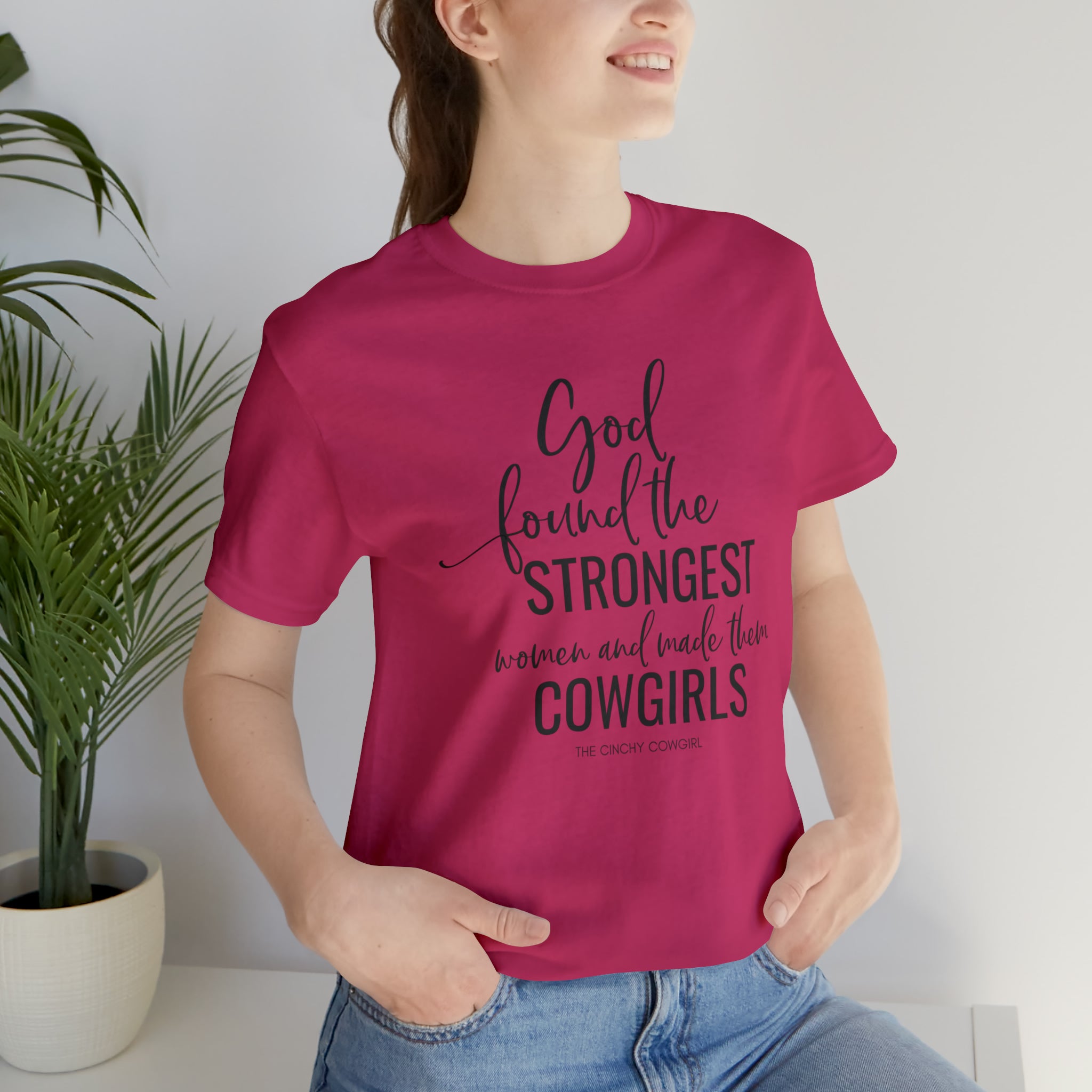 God Found the Strongest Short Sleeve Tee tcc graphic tee Printify Berry XS 